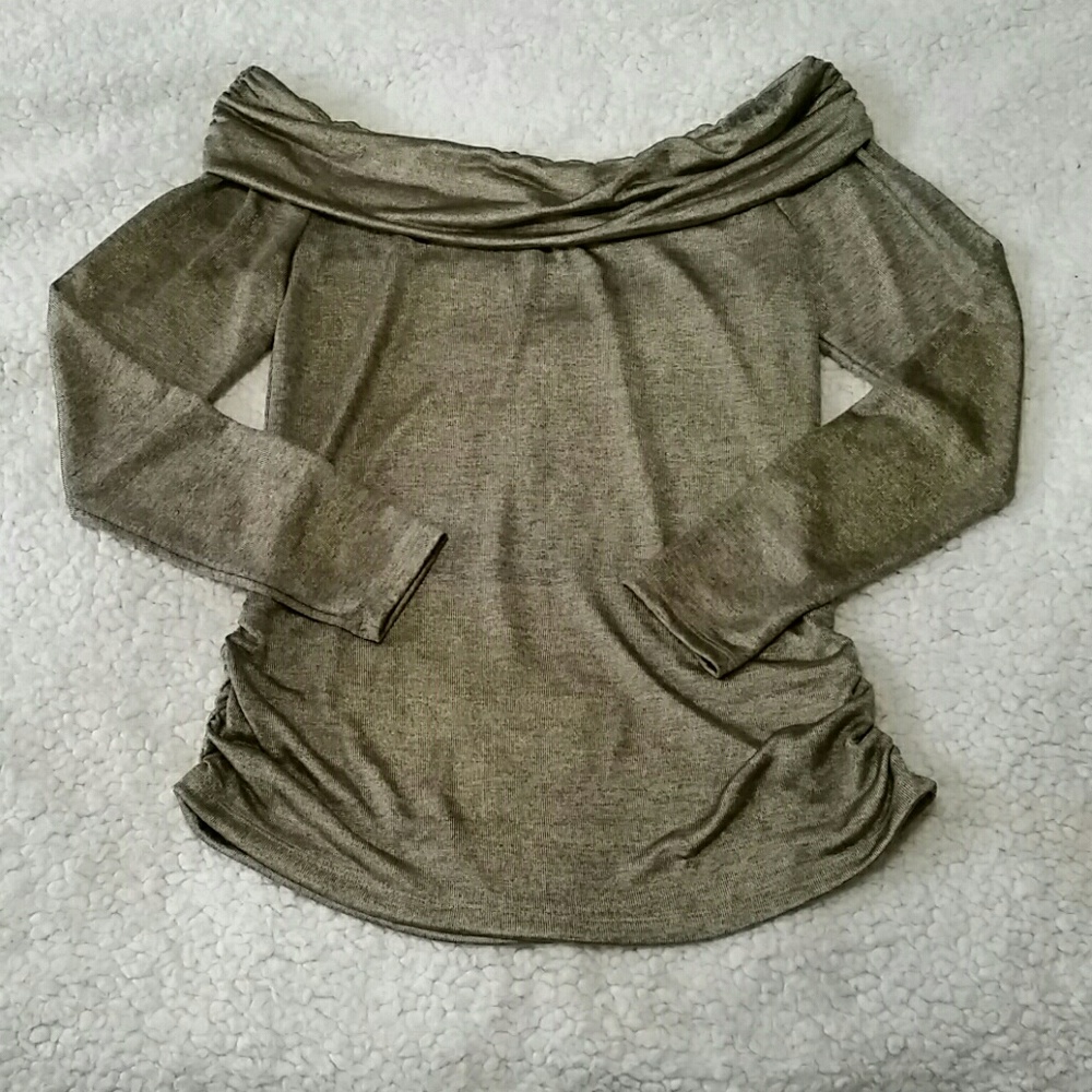 NWOT Gold Off-the-Shoulder Long Sleeve Top